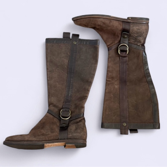 Cole Haan Dark Brown Nubuck Leather Knee High Riding Boots Zip Size 7.5B D32857 - Picture 1 of 8